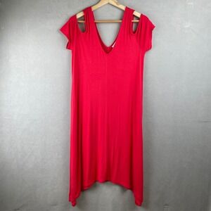 Motherhood Maternity Red Cold Shoulder V-Neck Sharkbite Hem Midi Stretch Dress M